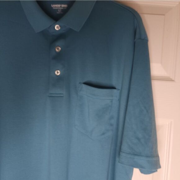 Lands'End L TraditionalFit 100%Cotton MadeinPeru Shrtslvs AquaBlueMen'sPoloShirt - Picture 6 of 8